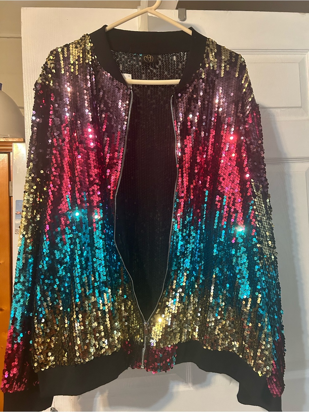 Sequined multicolored bomber jacket